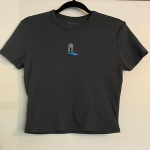 FULL TILT Black Cotton Medium Crop Tee with Blue Boot Graphic Cowgirl Western